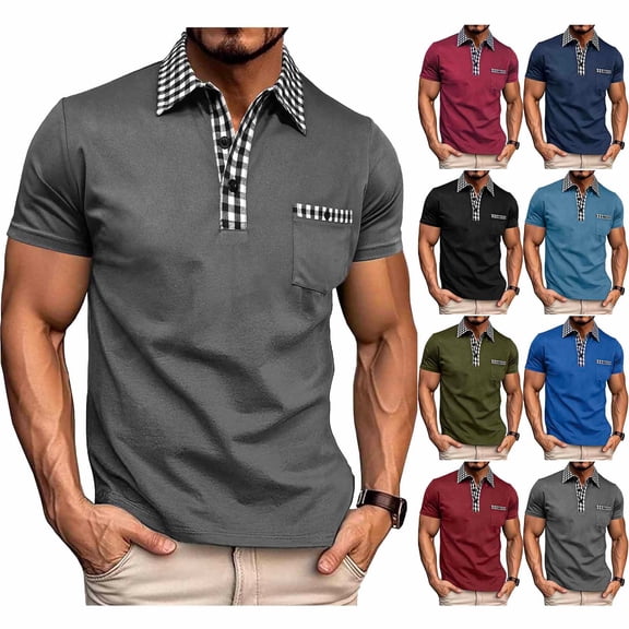 DPTALR Men's Solid Color Casual Lapel Half Button Short Sleeve Shirt,Light Blue,Big and Tall Men XXXL