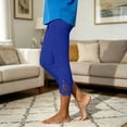 thumbnail image 4 of ZHYou No Boundarie Womens Leggings Slim Fit Lace High Waist Stretch Cropped Capri Pants with Hollow Floral Hem,Blue,Size M, 4 of 7