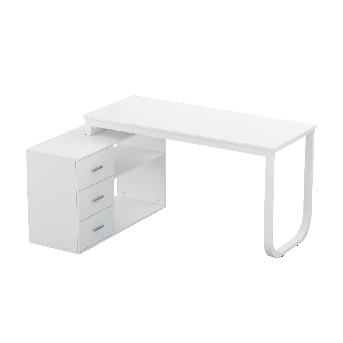 MONSLIPA L Shaped Desk with Storage Shelf and 3 Drawers, 55" Home Office Corner Office Writing Desk Study Workstation Table, White
