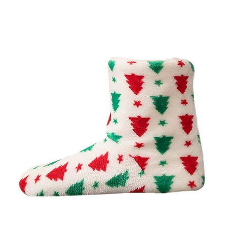 

Christmas Tree Pattern Floor Boots Cozy Indoor Slippers Bedroom Plush Boots
