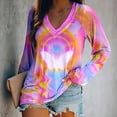 thumbnail image 2 of Camiseta de manga larga estampada con cuello en V suelta informal a la moda para mujer Pompotops gfhjh20922, 2 of 5