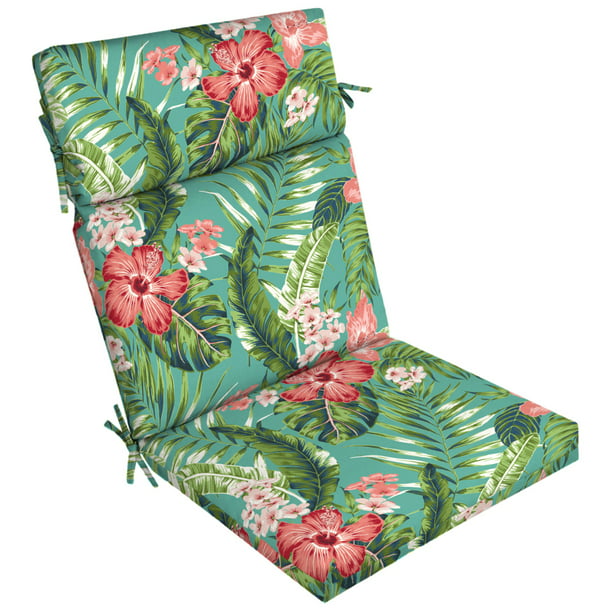 Outdoor Chair Cushion With Enviroguard, Better Homes And Gardens Dining Chair Outdoor Cushion Black Tropical Hibiscus