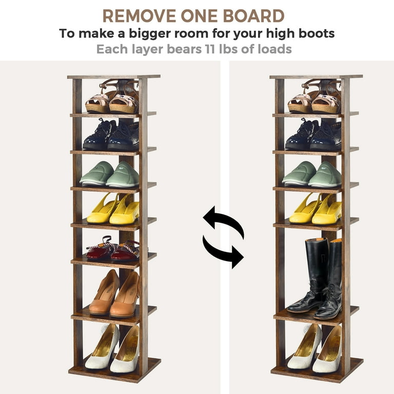 Costway 7-Tier Shoe Rack Free Standing Shelf Storage Tower Rustic Brown