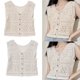 thumbnail image 2 of Women Crochet Knitted Sleeveless Vest Holiday Waistcoat Embroidery Flower V Neck Button Front Crop Tanks Top Cardigan apricot, 2 of 4