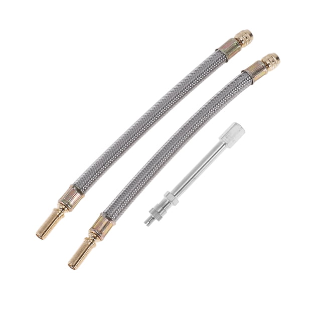 1 Set de adaptador de inflado de válvula de llanta de cobre de 180 grados con extensión flexible de acero inoxidable de 210 mm para automóvil, motocicleta, RV, camión y bicicleta