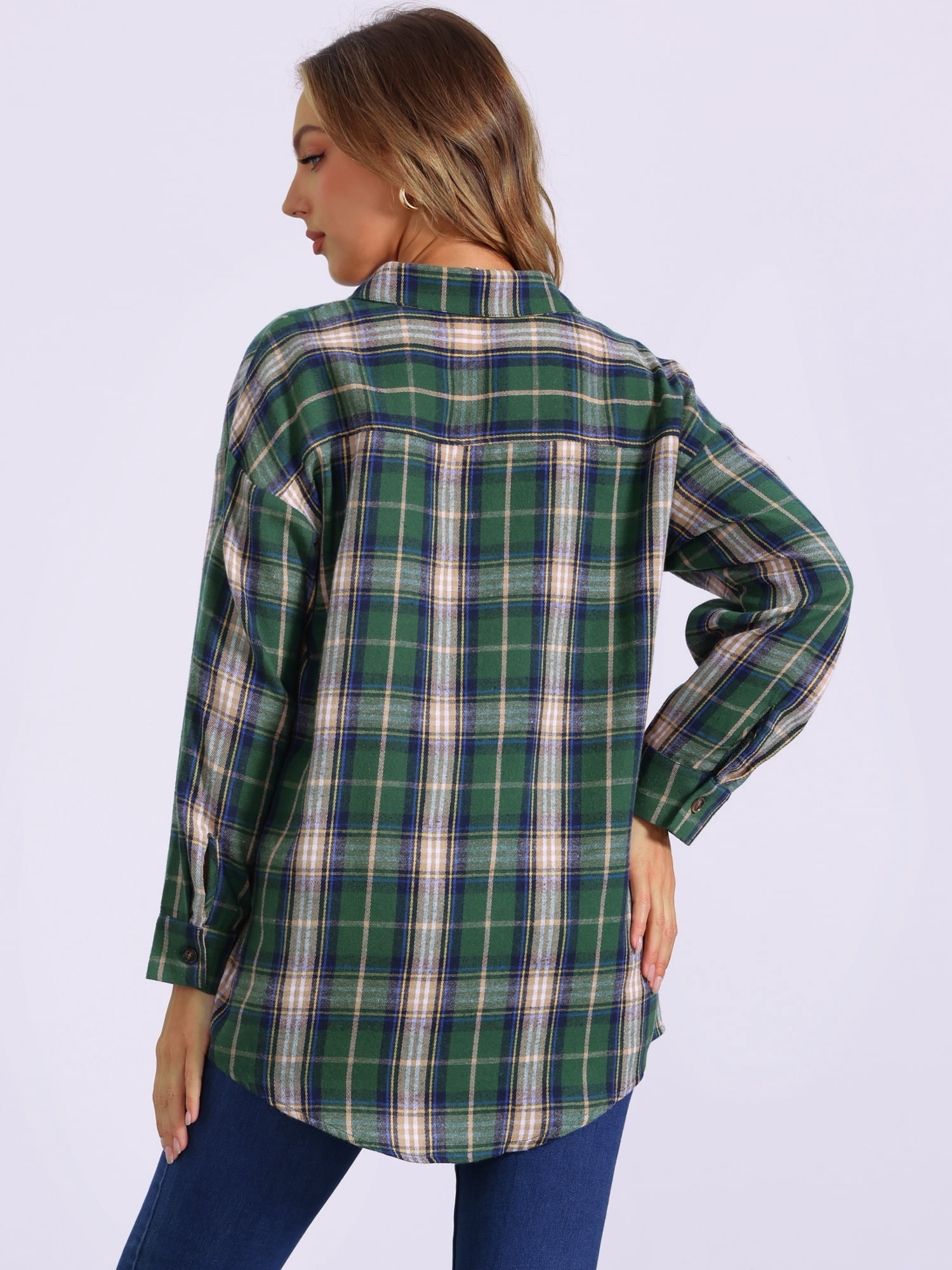 DARING DIVA Women's Long Sleeve Plaid Button Down Shirt Blouse Top XS Green