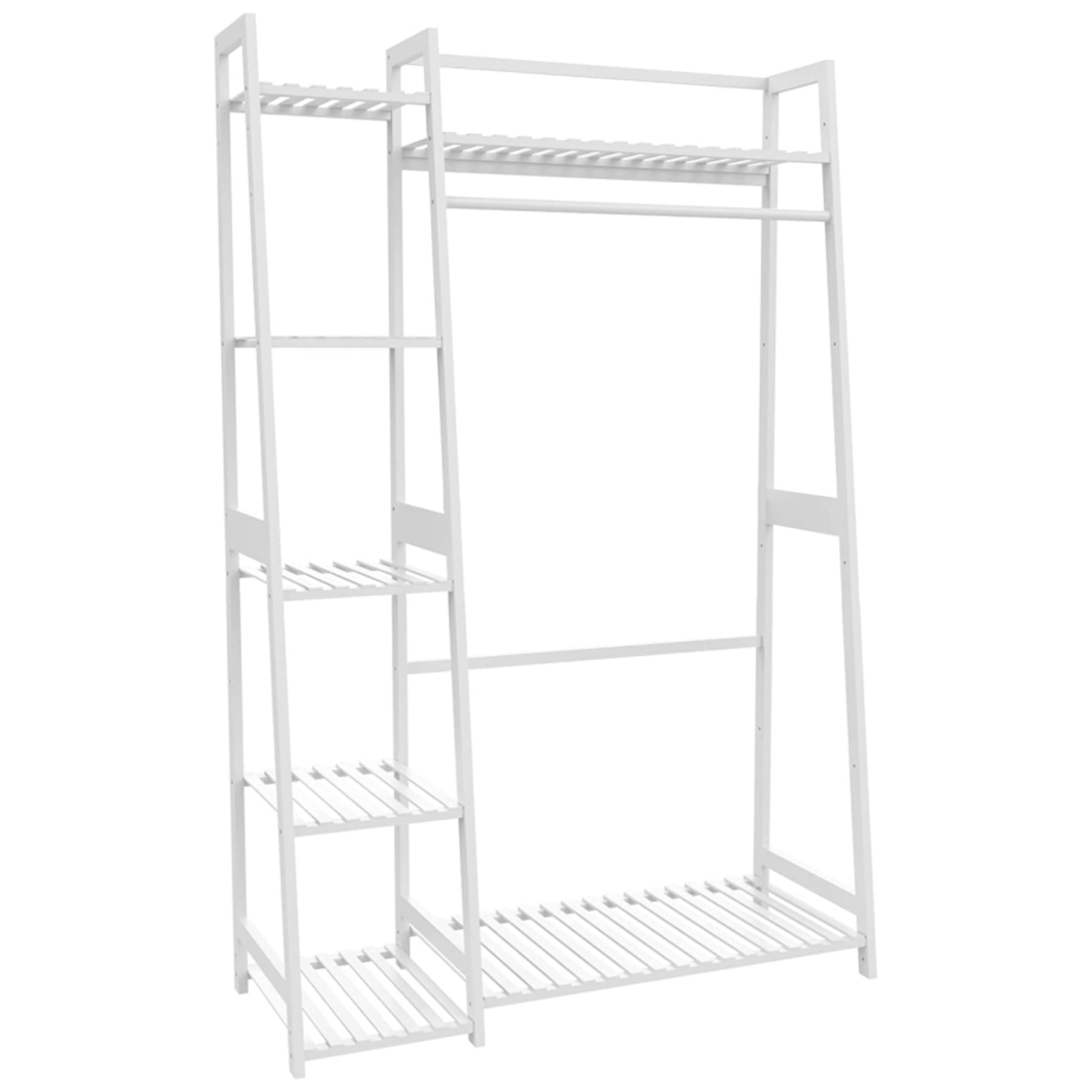 Bamboo Garment Rack ,Shoe Clothing Organizer Clothing Rack with Shelves