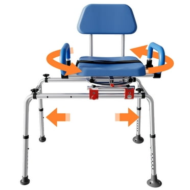 Sliding Shower Chair, Swivel Tub Transfer Bench, Adjustable Height Shower Bench for Elderly, Bath Bench with Armrests & Swivel Padded Seat