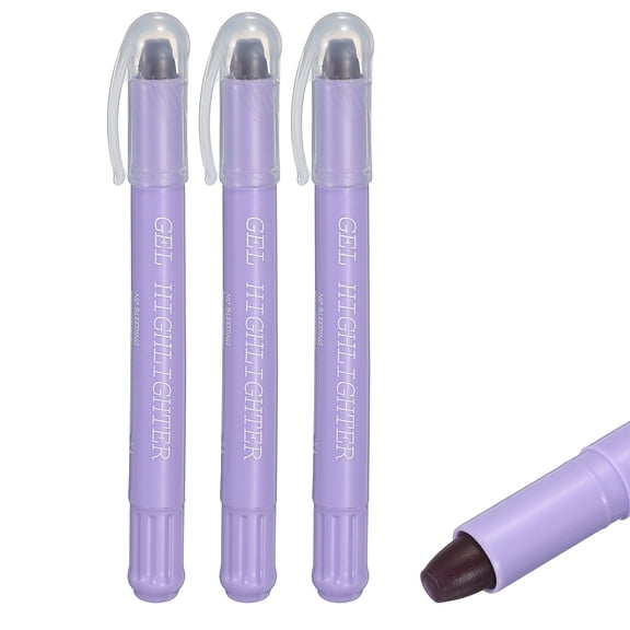 Light Purple Gel Highlighters, 3 Pack Gel High Lighters No Bleeds Highliters Pens Wax Crayon Neon Clear View Bright Marker Pen Twist Up Gel Stick Cute for Books Office Adults