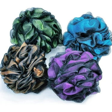 Topboutique Bath Shower Loofah Sponge 60g Bath Mesh Pouf Shower Ball Body Scrubber Exfoliating Bath Sponge for Women and Men, Set of 4 Christmas Gift,Flower Color