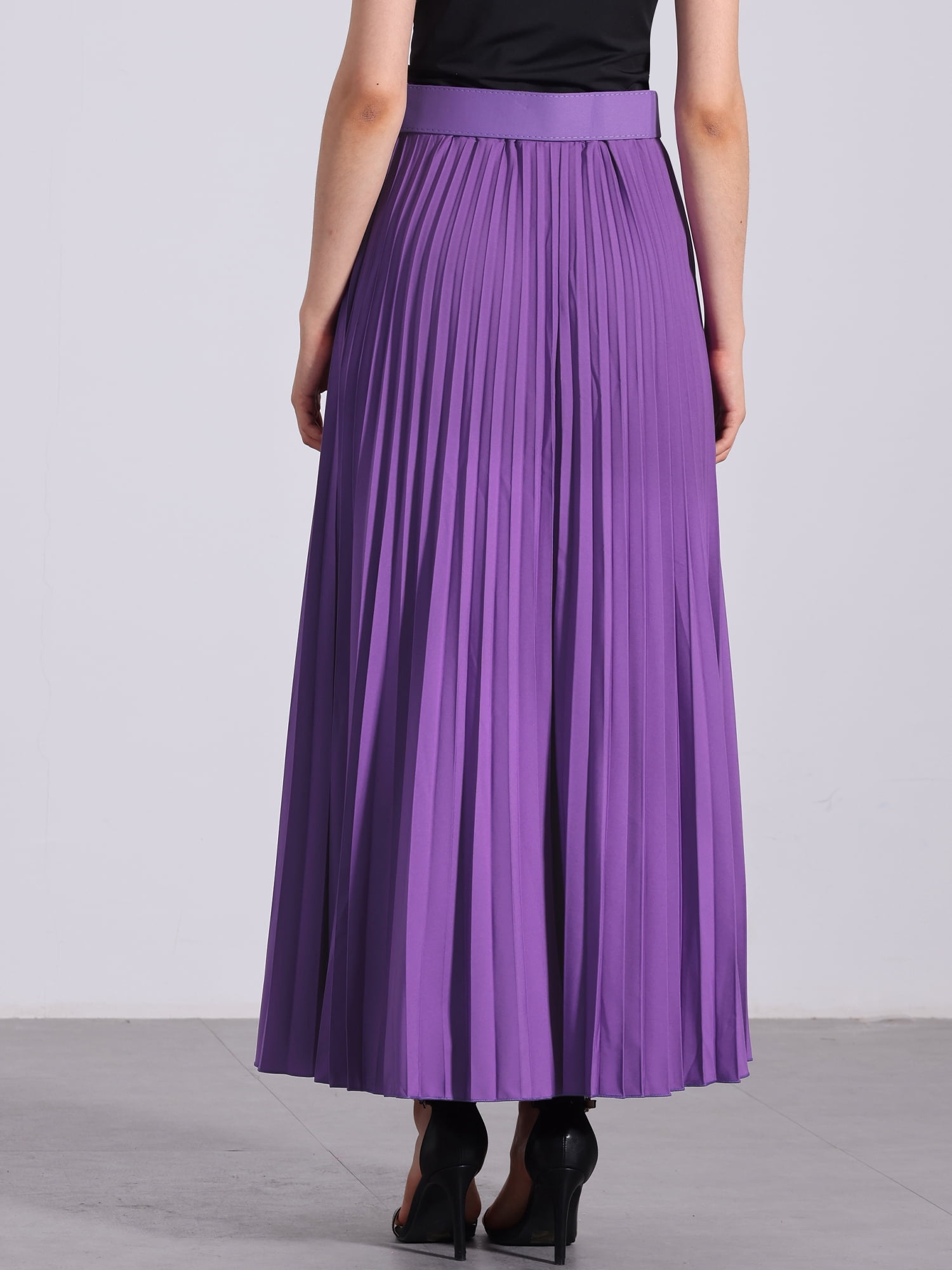 DARING DIVA Women's Elegnat Elastic High Waist Flowy A-Line Maxi Skirt XL Purple