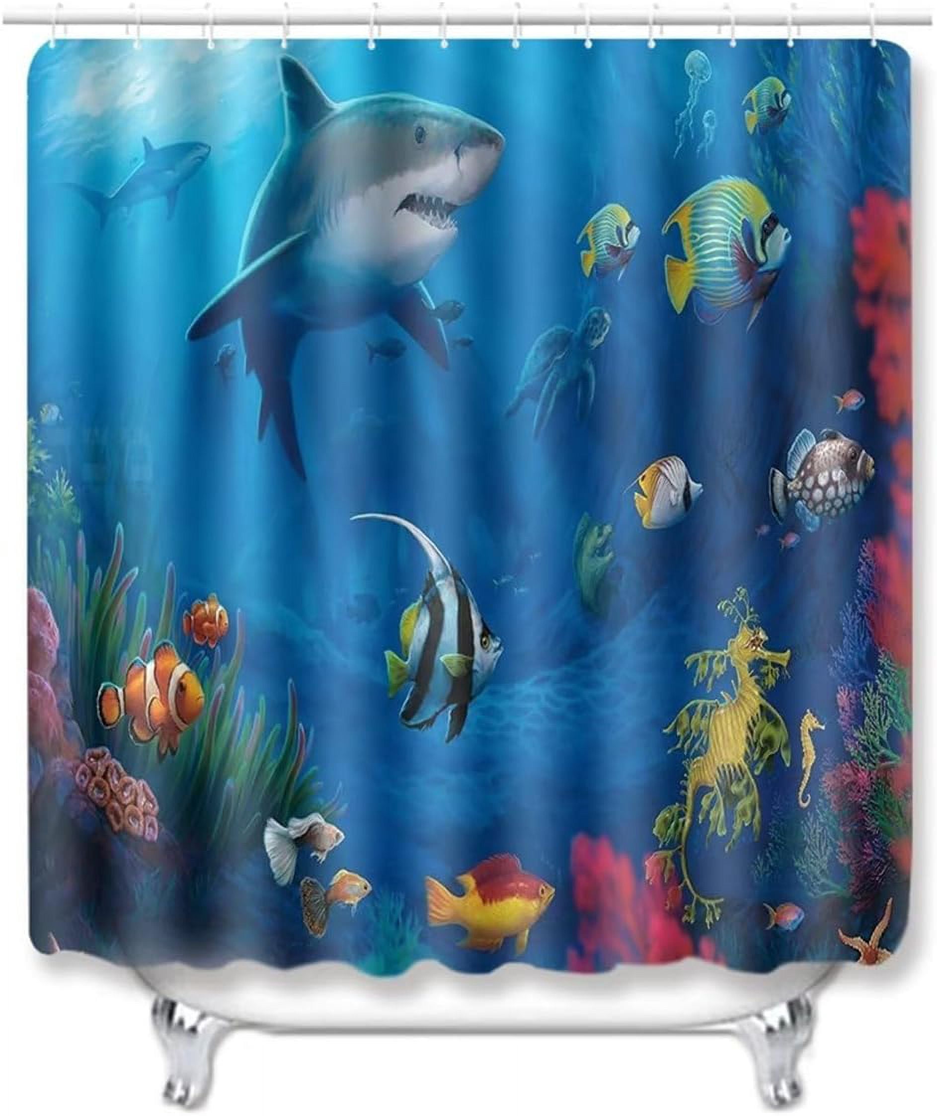 Manatee Shower Curtain Set Blue Ocean Marine Animal Waterproof Bath Curtain Sets with Non Slip Rugs 4pcs Bathroom Decor Accessories