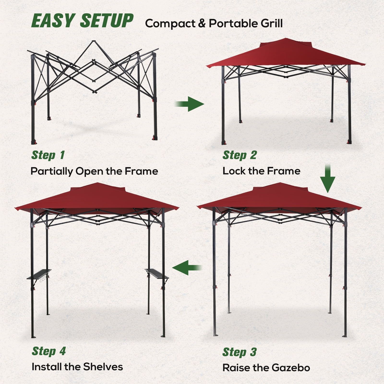 COOS BAY 8'x5' Pop up Grill Gazebo Portable BBQ Gazebo Canopy Tent with Carry Bag, Outdoor Barbeque Shelter, Red