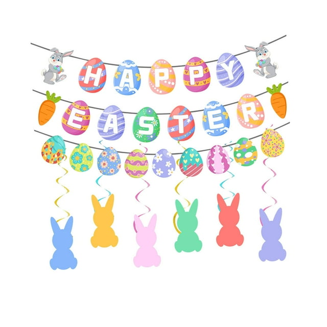 Banner de feliz Pascua Banner de conejito de Pascua Decoración de Pascua colorida Banner de huevo de Pascua Estilo B