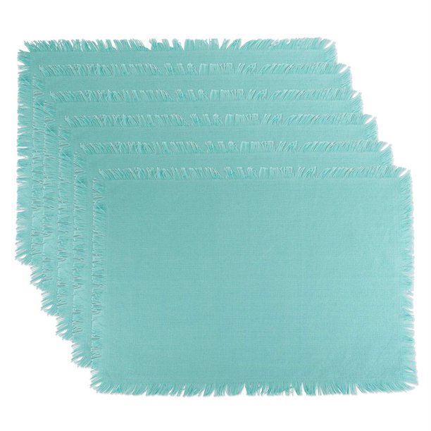 DII Solid Aqua Heavyweight Fringed Placemat (Set of 6)