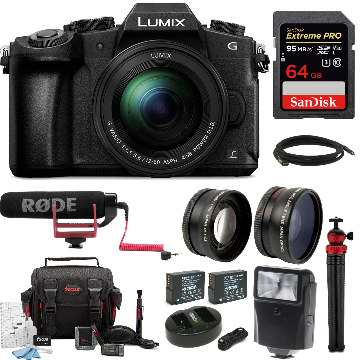 Panasonic LUMIX G85 Mirrorless Camera with 1260mm Lens and Microphone