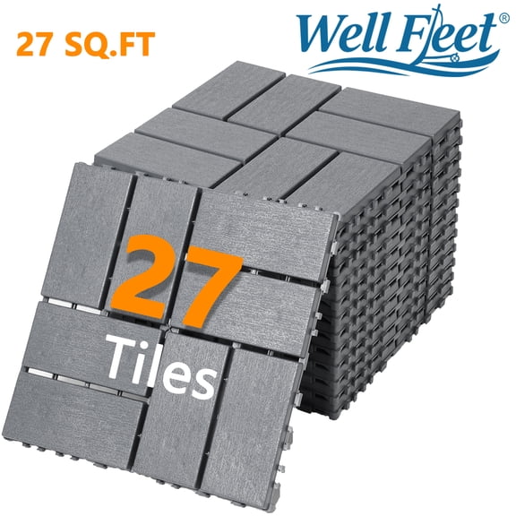 27 Pack Plastic Interlocking Deck Tiles, 12"x12" Interlocking Patio Tiles, All-Weather Indoor Outdoor Use, Floor Decking Tiles for Garden Lawn Swimming Pools Porch Poolside Balcony Backyard