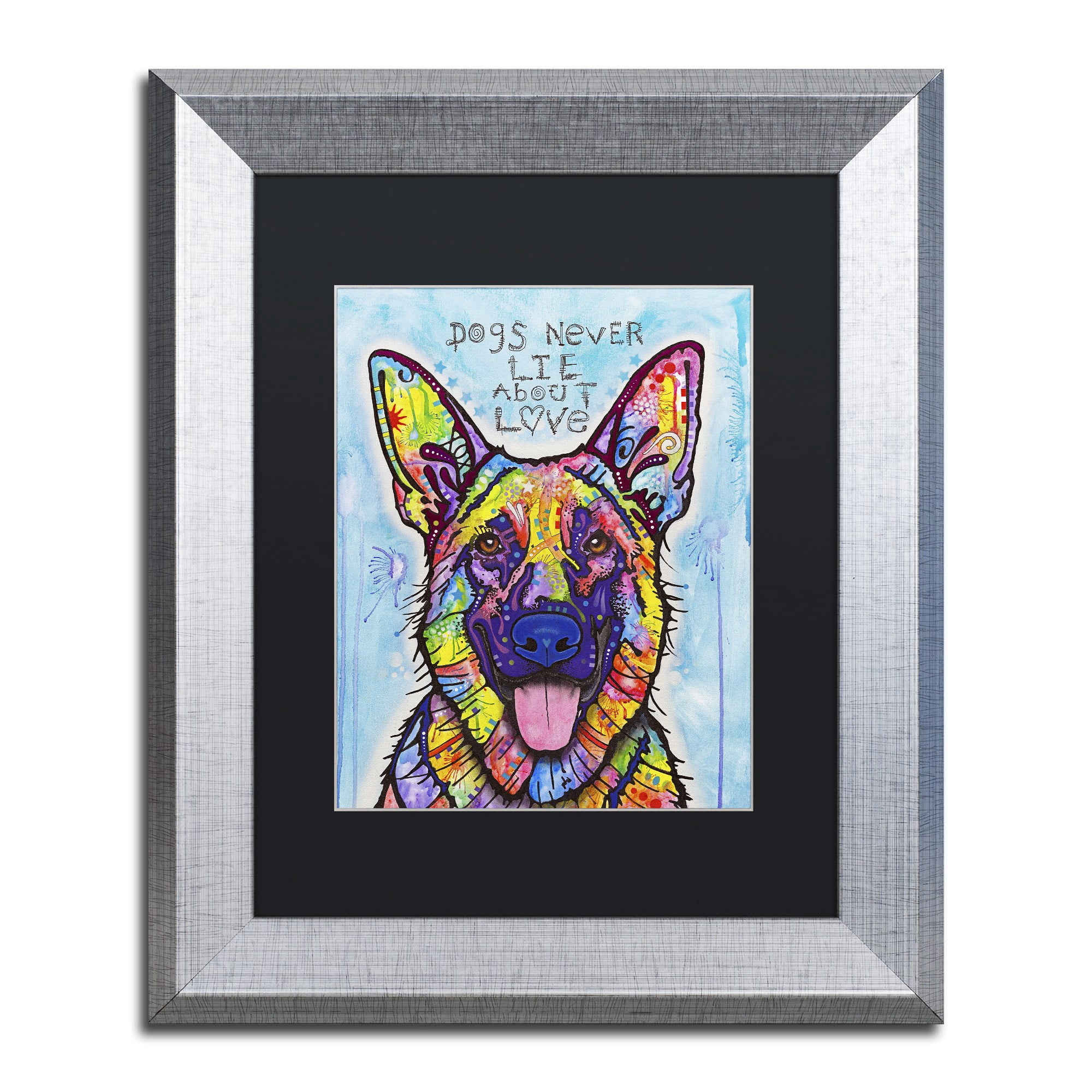Trademark Fine Art 'Dogs Never Lie' Canvas Art by Dean Russo, Black Matte, Silver Frame