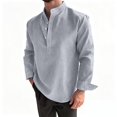 thumbnail image 3 of Rvwovn Men's Loose Fit Mandarin Collar Shirt - Casual Striped Half-Placket Long Sleeve Blouse, 3 of 6