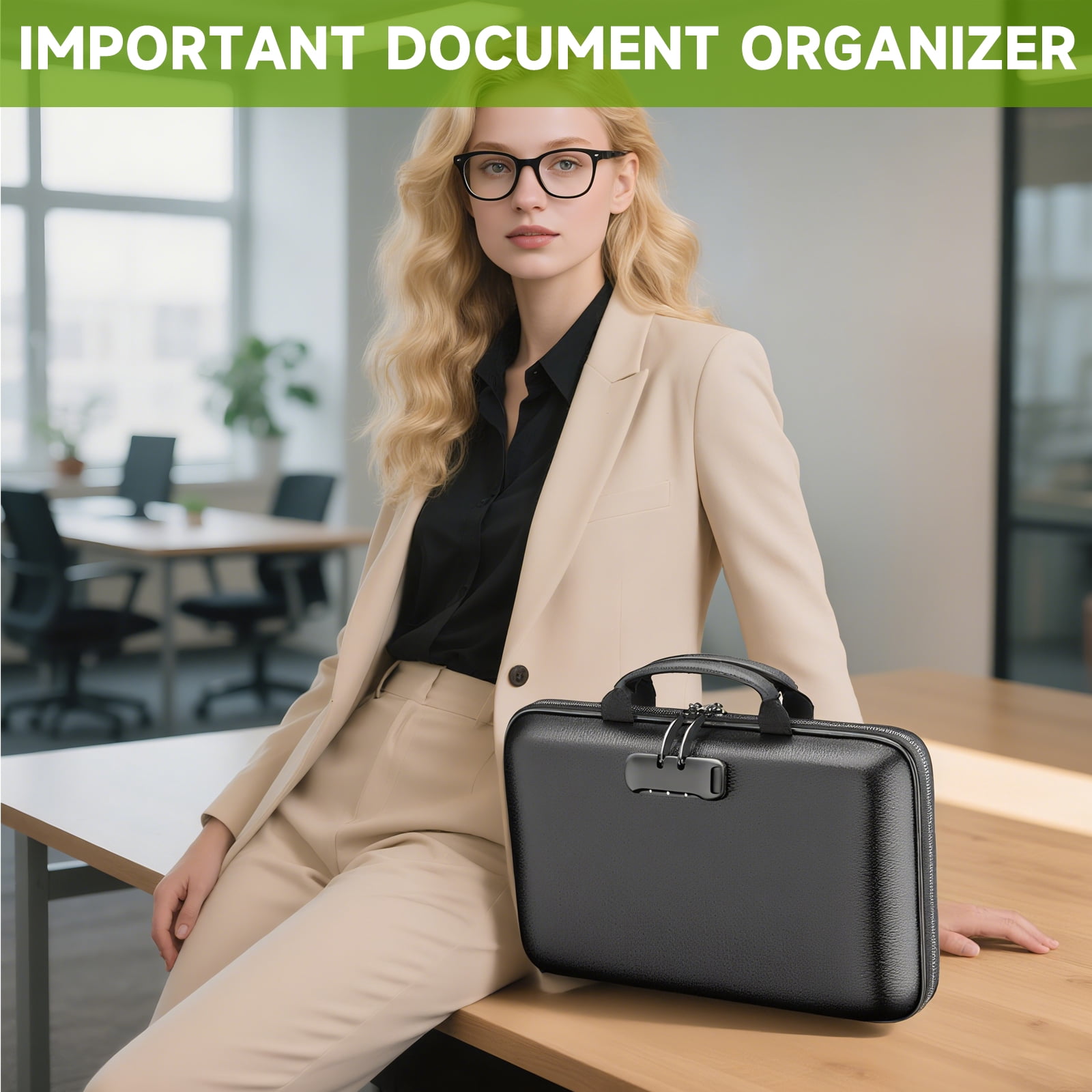 OUTGOO Fireproof File Organizer with Lock, Hard-Shell Case Fireproof Document Box with 13 Pocket Accordion File Folder, Portable Home Office Travel Safe Storage for Important Documents Laptop Black