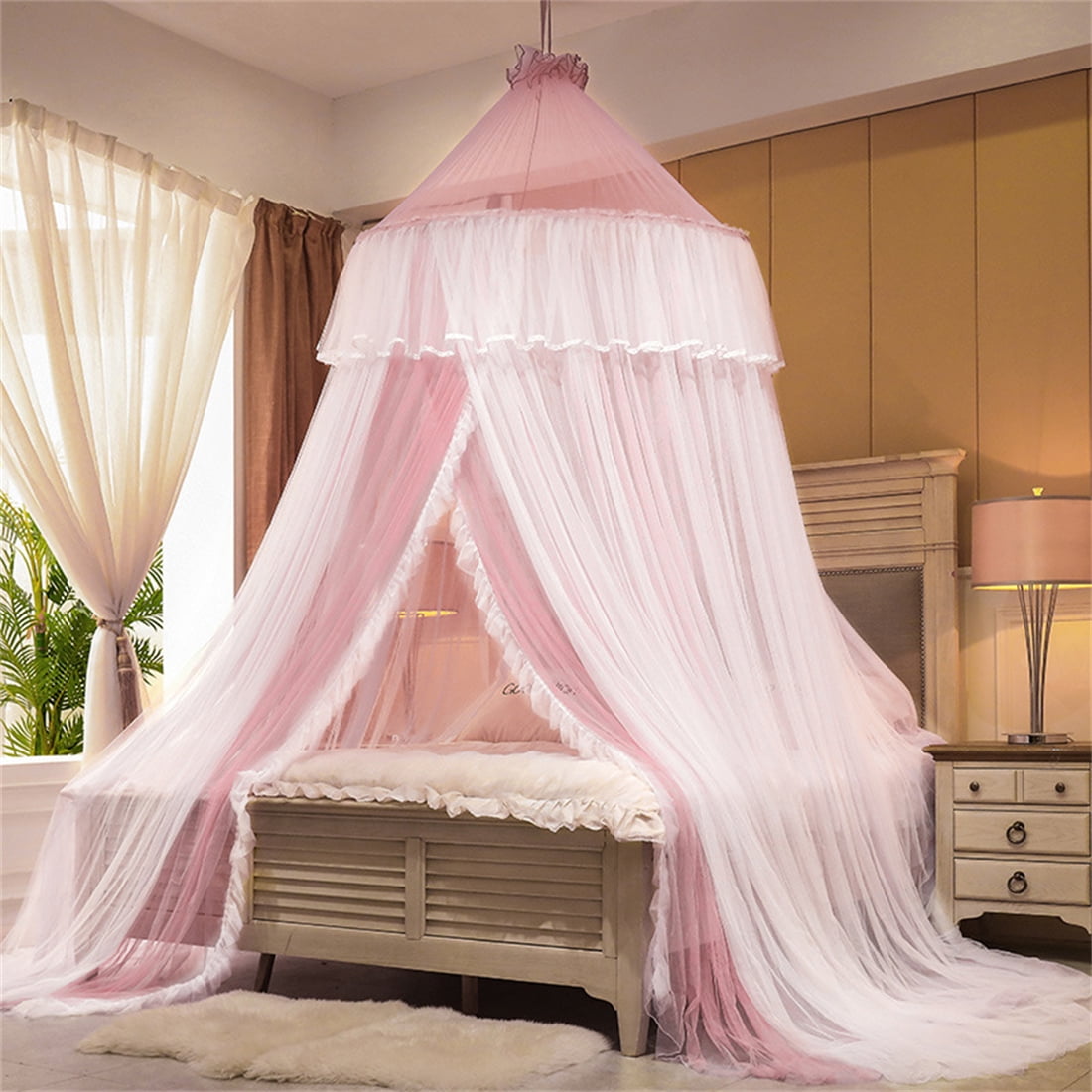 Luxurious Bed Canopy for Girls & Adults,Large Elegant Double Layer Bed