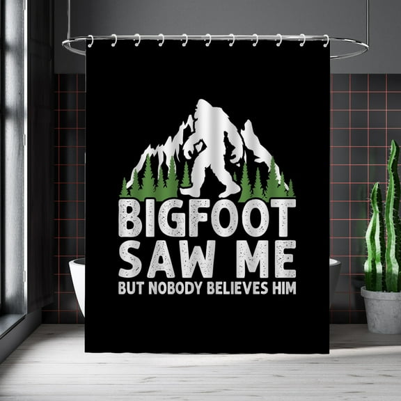 Bigfoot Shower Curtains Bigfoot Moutain Waterproof Bathroom Curtains with Hooks, Unique Bigfoot Saw Me But Nobody Believed Him Themed Bathroom Decor