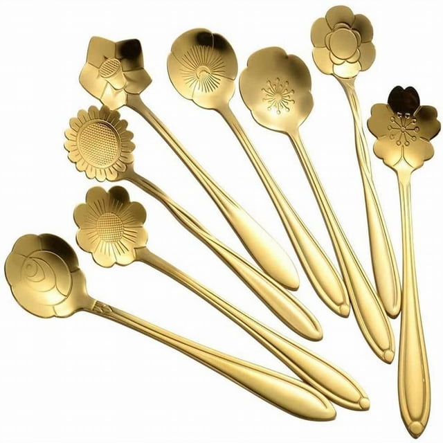 8Pcs Spoon Long Handle Dessert Tea Coffee Mixing Spoon Stainless-Steel Teaspoons