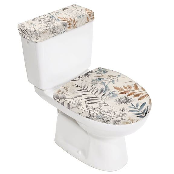 Farmhouse Leaves Toilet Lid Cover and Tank Cover Set, Farmhouse Leaves 2pc Stretch Toilet Lid Seat Covers for Bathroom Washable Protector with Elastic Edge for Standard & Elongated Toilets