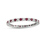 SL COLLECTION 14K White Gold Diamond and Ruby Eternity Band Ring