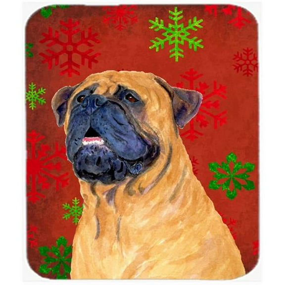 Mastiff Red and Green Snowflakes Holiday Christmas Mouse Pad, Hot Pad or Trivet