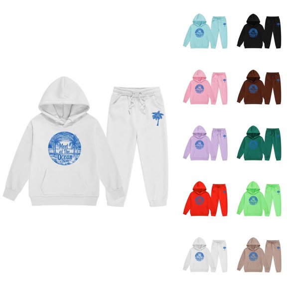 Girl Outfits Girls Clothing Sets Child Toddler Boys Girls Long Sleeve Solid Warm Hoodie Pullover Tops Pants Kids Outfits Sweat Suit