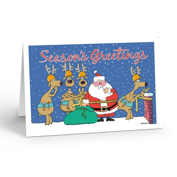 Stonehouse Collection Funny Construction Christmas Cards – Humorous Measuring Santa Holiday Card 12-Pack with Envelopes, Contractor, Made in the USA (Standard)
