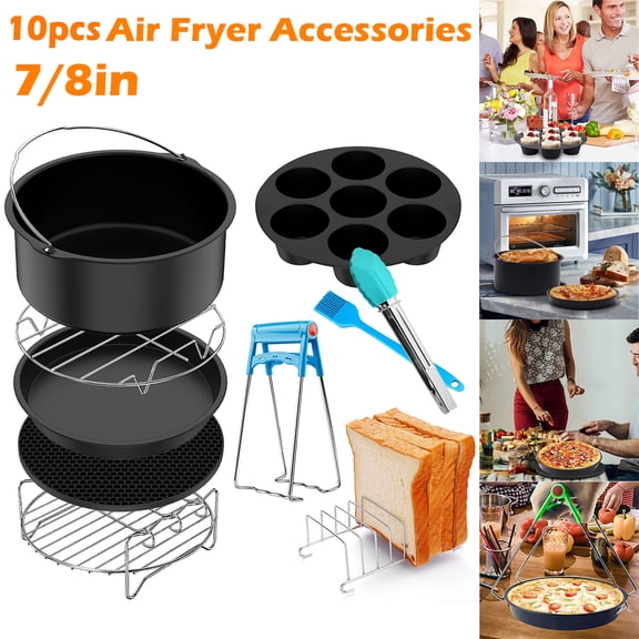 Mamamax 10 Pcs Air Fryer Accessories Set,Reusable Silicone Air Fryer Accessories with Cake Basket,Pizza Pan,Stainless Steel Skewer Rack, Oil Brush,Suitable for 3.7/5.8 QT Air Fryer