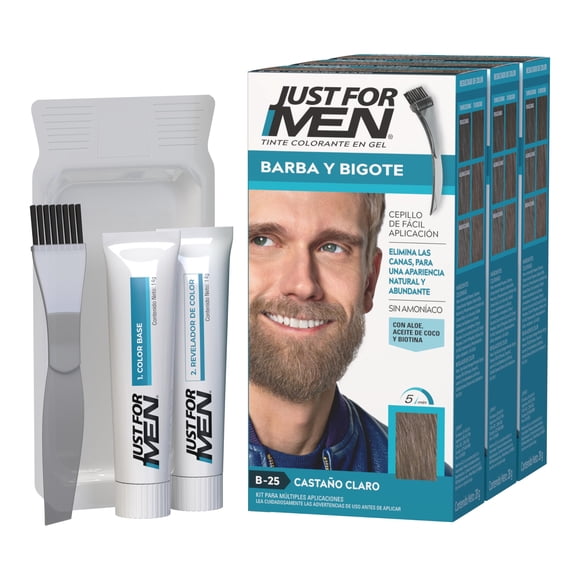 Just For Men Barba y Bigote, B-25 Tinte Castaño Claro para Las Canas de Barba y Bigote, paquete de 3