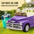 thumbnail image 4 of 12V Ride on Toys, Licensed Chevrolet 3100 Powered Ride on Cars with Remote Control, Bluetooth, Music, USB Ports, LED Lights, 4 Wheels Suspension, Electric Car for Kids Boys Girls Ages 3-6, Purple, 4 of 9