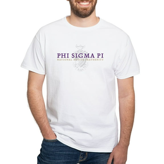 CafePress - Phi Sigma Pi Shield Color Wordmark T Shirt - Men's White Classic Cotton T-Shirts