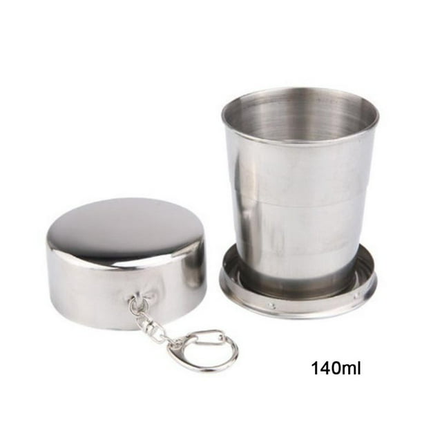 Tasse Pliante de Camping en Acier Inoxydable avec Porte-Clés Voyage en Plein Air Randonnée Tasse Portable