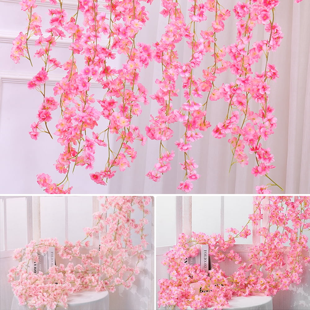 2M Hanging Wall Artificial Fake Cherry Blossom Sakura Flower Rattan String Decor 