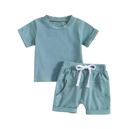 

Wallarenear Baby Boy Summer Tracksuit Pullover T Shirt Tops Drawstring Elastic Waist Shorts