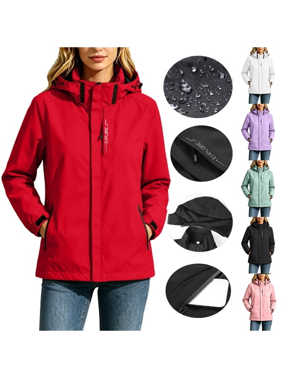 Lightweight Waterproof Rain Jacket for Women with Pocket Fall Golf Long Sleeve Windbreaker Casual Hiking Zip Up Shacket Red XL