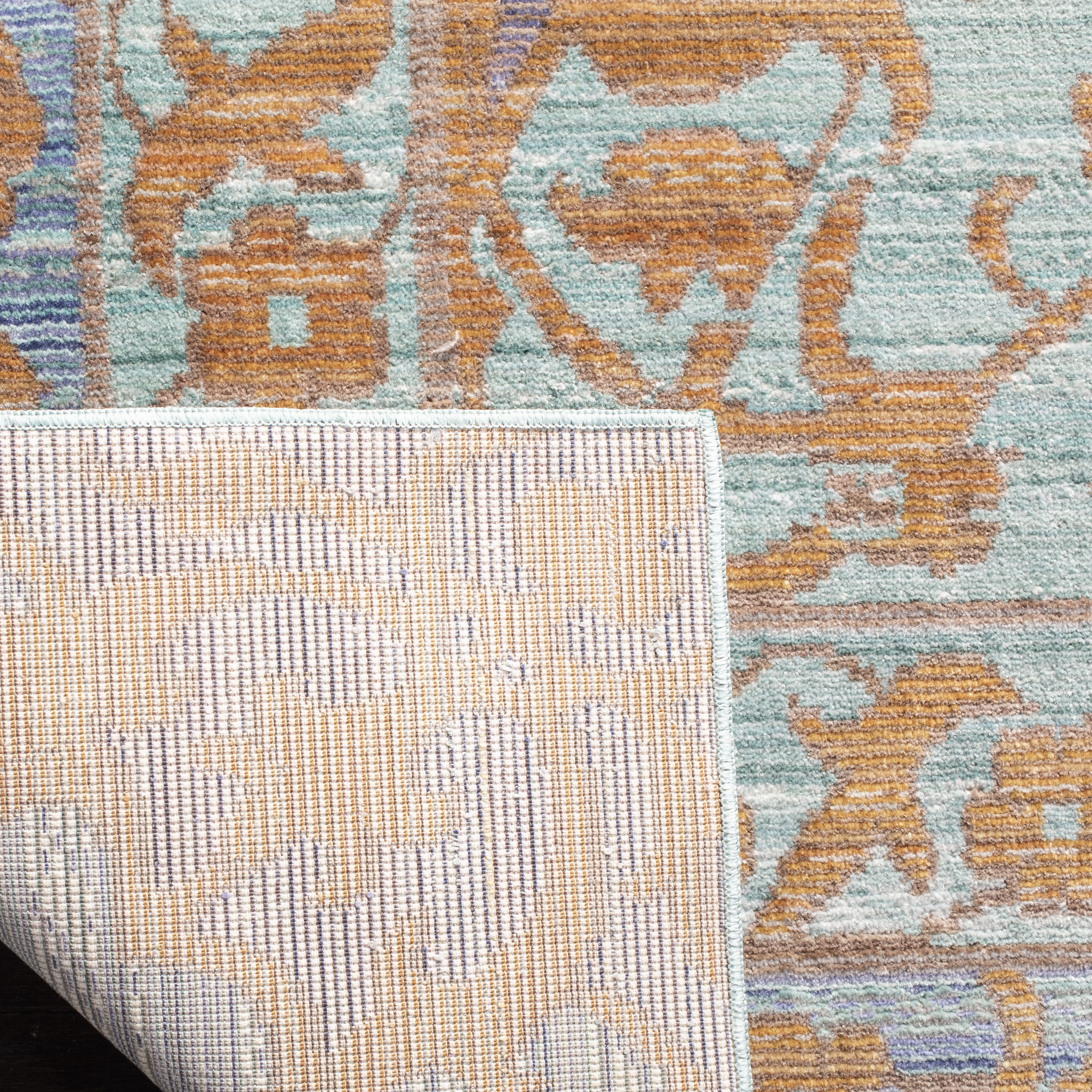 SAFAVIEH Valencia Jerrald Traditional Polyester Runner Rug, Blue/Gold, 2'3" x 12'