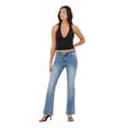 thumbnail image 2 of Forever 21 Women's and Women's Plus Mid Rise Bootcut Denim Pants with Rhinestone and Embroidered Back Pockets, Fitted Stretch Jeans, Vintage Wash Casual Style, Blue, 00-4X, 2 of 6