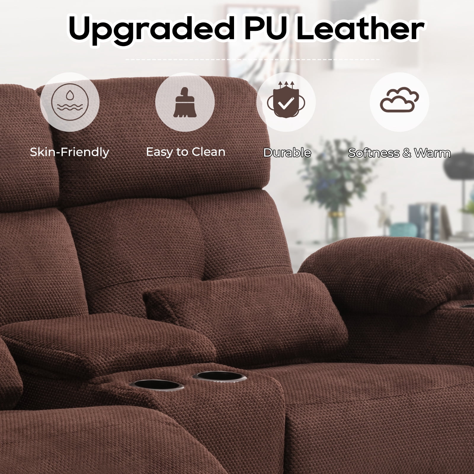 PYOIER Reclining Loveseat Sofa With Massage & Heating, Grey