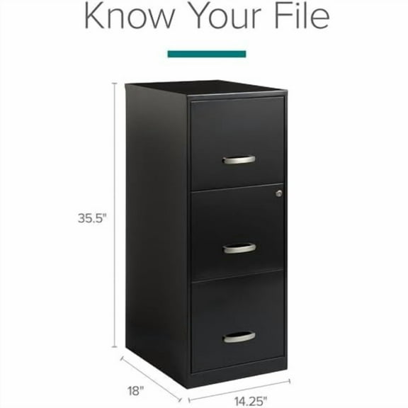 BOWERY HILL 3 Drawers 35.5" Vertical Black Metal Filing Cabinet Lockable Pre-Assembled Stationary Letter Size for Home, Office