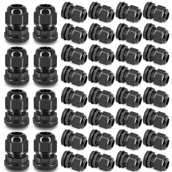GREENCYCLE 40 PCs Cable Glands Joints IP66 Waterproof 20mm Diameter Titting Hole Weatherproof 6-12mm Range Black Cable Connector