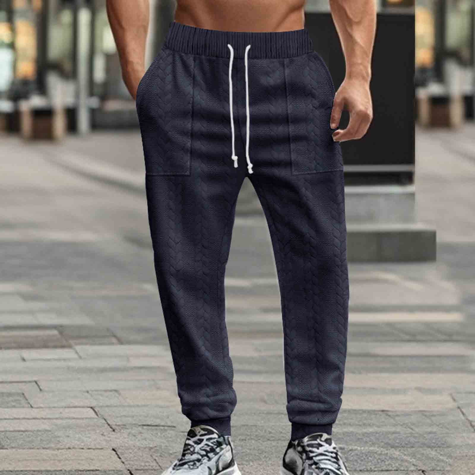 BiZtdJrK Mens Sweatpant Casual Jacquard Knitting Tapered Pants