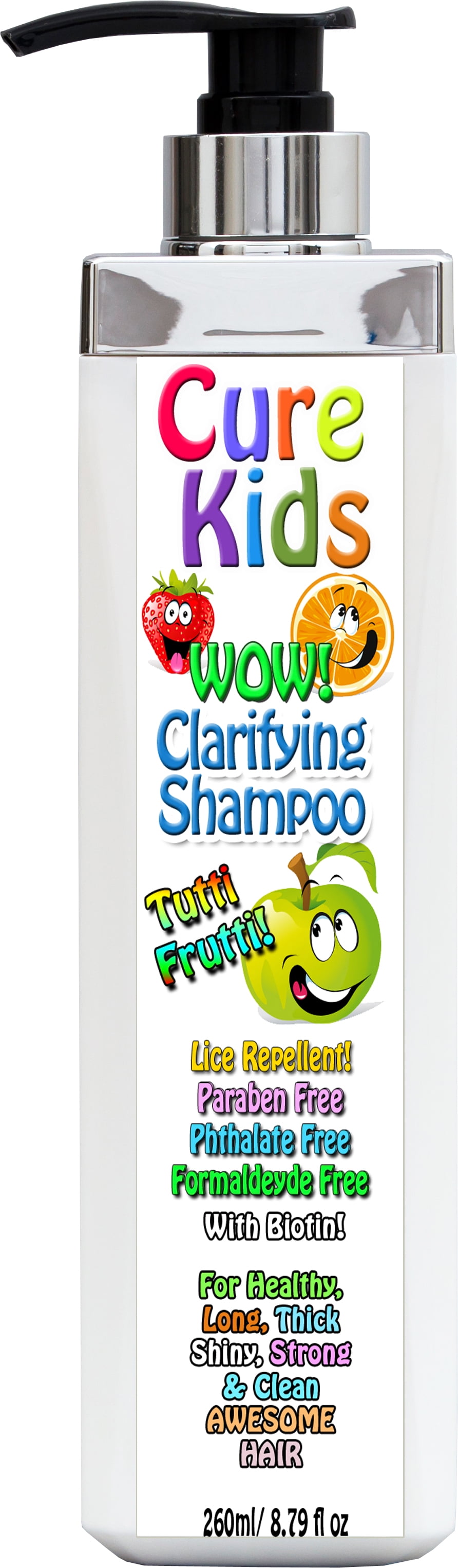 Cure Kids Wow! Tutti Fruity Clarifying Shampoo 8 fl oz Deep Cleaner Lice Repellent, Swimmers Safe for all little ones children child baby babies hair