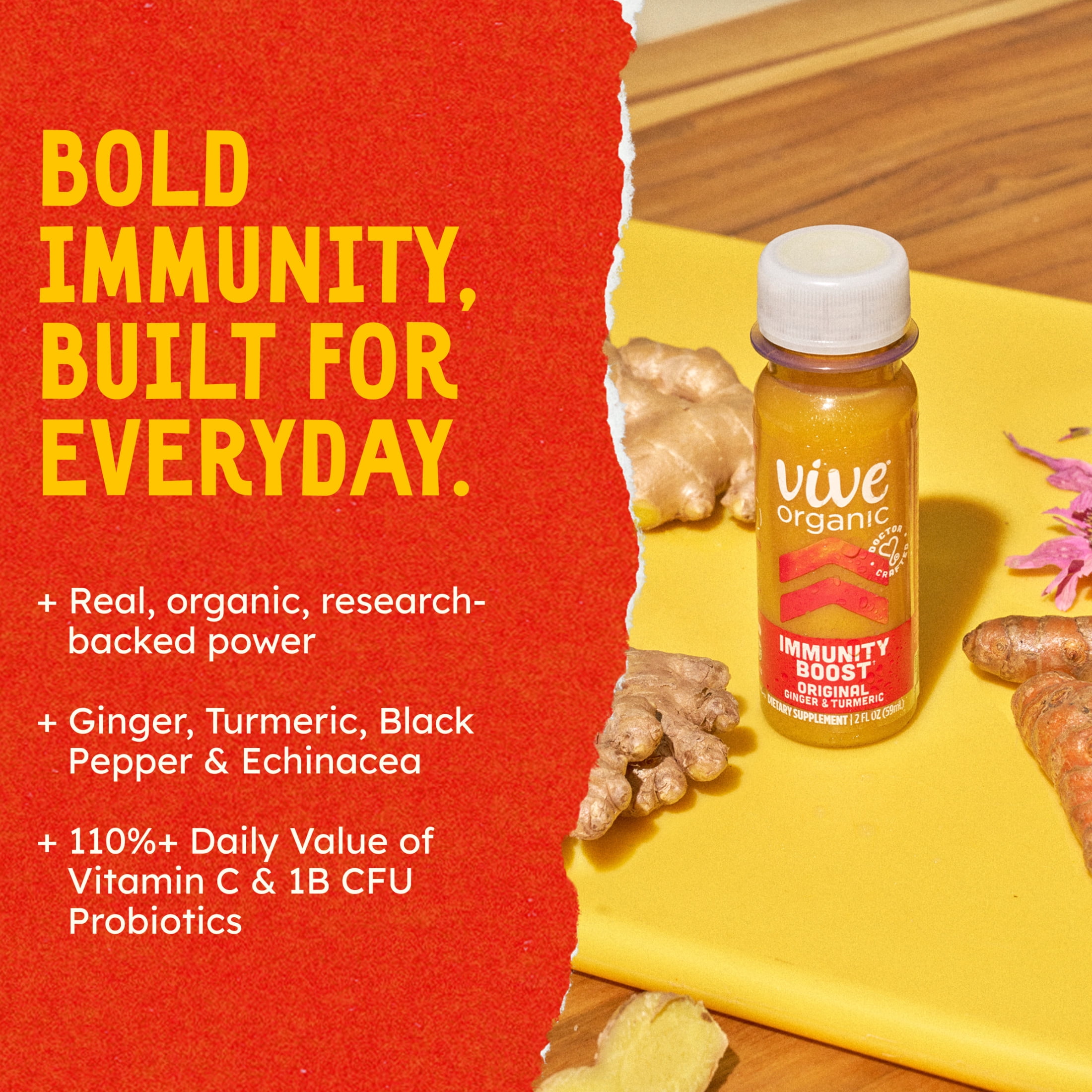 (2 pack) Vive Organic Immunity Boost Original Wellness Shot with Ginger and Turmeric, Potent Wellness Shots, 2 fl oz Bottle