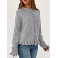 thumbnail image 3 of Cardigan PRETTYGARDEN para Mujer, Tejido Grueso con Volantes, Gris, Talle L, 3 of 8