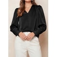 thumbnail image 6 of PRETTYGARDEN Satin Long Sleeve Womens Blouses Dressy Casual | Glossy Smooth Silk Fabric,Lantern Sleeve Fall Tops,Decorative Button Pullover,V Neck Shirts,Office Work Business Outfits, 6 of 9